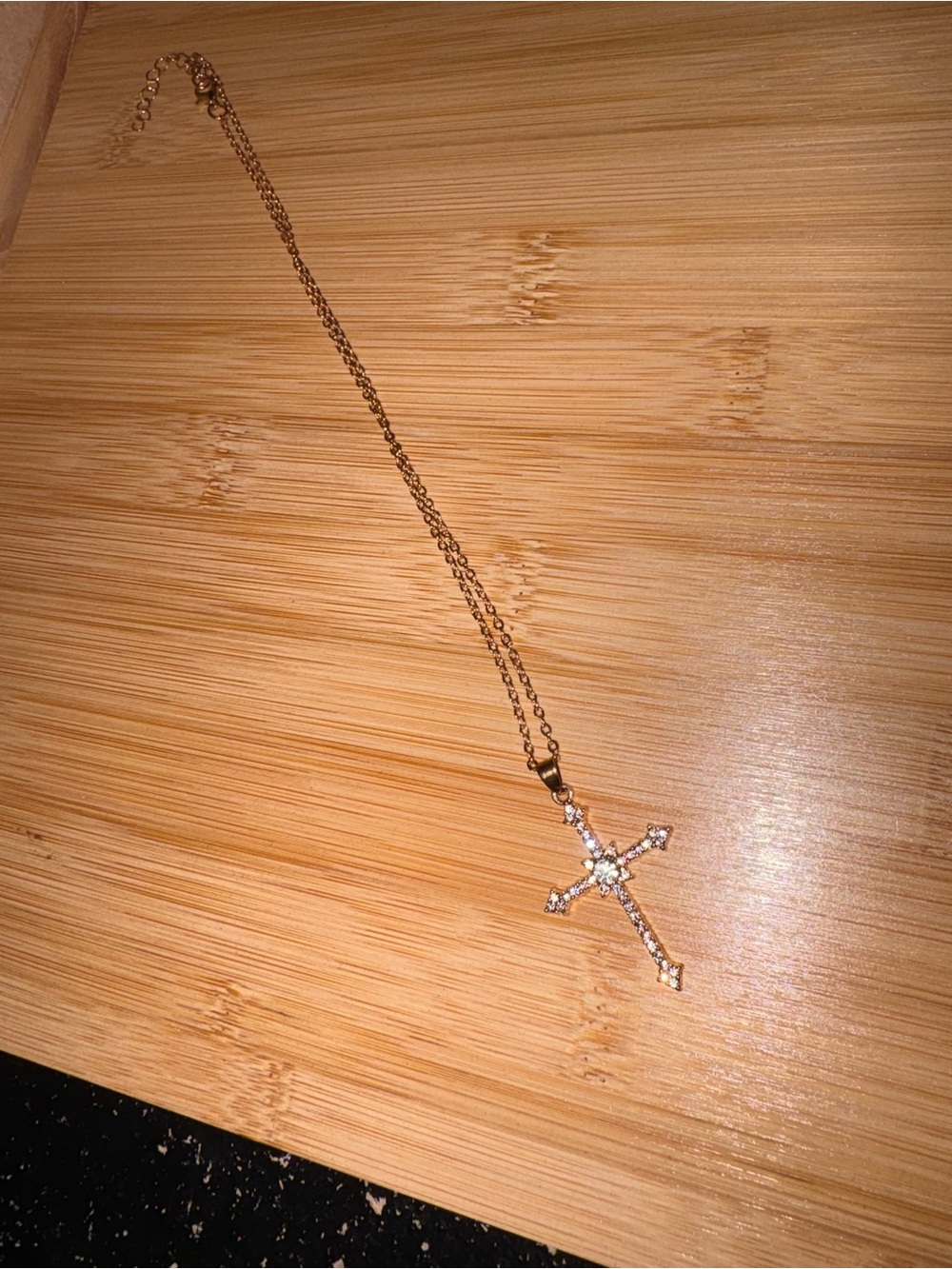 Gold Cross Pendant Necklace with Clear Crystals - Women Jewelry